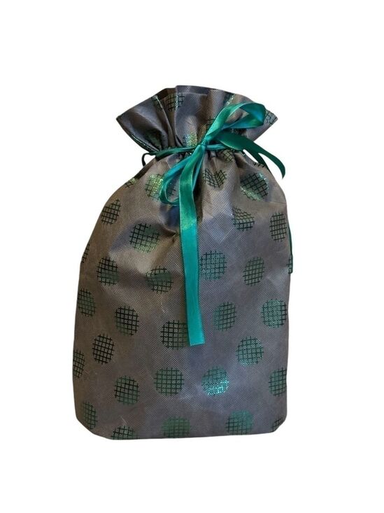 Other - Gift Bag Large Gray Green Polka Dots Ribbon Tie